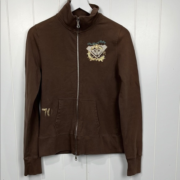 Roxy Womens Sweatshirt XL Chocolate Brown Front Zip Long Sleeves Pockets EUC - Picture 1 of 11